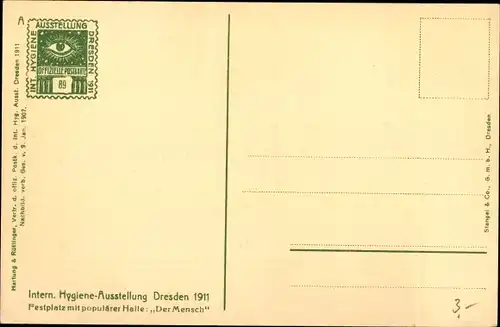 Ak Dresden, Internationale Hygiene Ausstellung 1911, Festplatz, populäre Halle Der Mensch