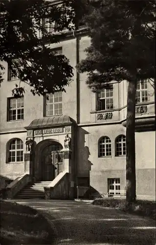 Ak Weida Thüringen, Hauptportal an der Max Greil Schule