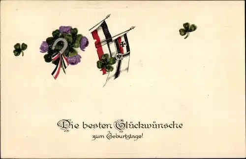 Ak Glückwunsch Geburtstag, Patriotik, Fahne, Kleeblatt, Hufeisen