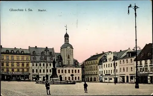 Leuchtfenster Ak Glauchau in Sachsen, Partie auf dem Markt