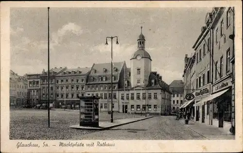 Ak Glauchau in Sachsen, Marktplatz mit Rathaus