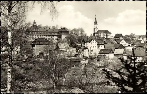 Ak Hartenstein im Erzgebirge Sachsen, Panorama vom Ort, Paul Flemming Schule, Kirche