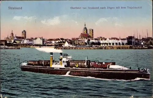 Ak Stralsund in Vorpommern, Überfahrt von Stralsund nach Rügen mit dem Trajektschiff
