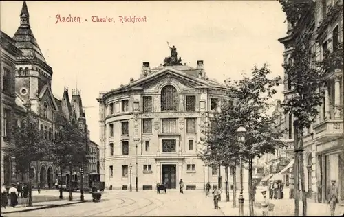 Ak Aachen in Nordrhein Westfalen, Theater, Rückfront, Straßenbahn