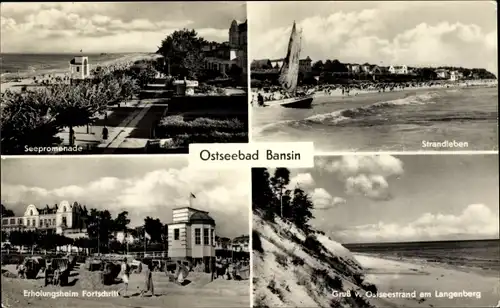 Ak Ostseebad Bansin Heringsdorf auf Usedom, Seepromenade, Strandleben, Erholungsheim Fortschritt