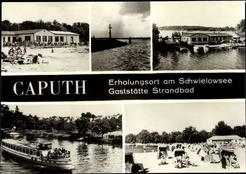 Ak Caputh Schwielowsee, Gaststätte Strandbad, Ausflugsschiff