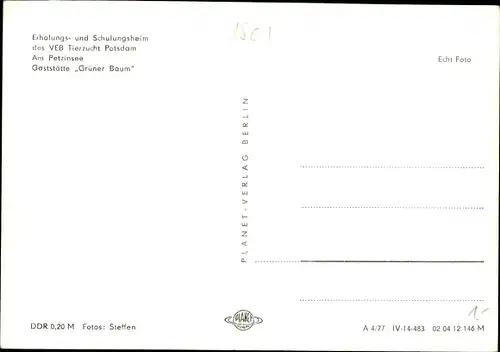 Ak Geltow Schwielowsee, Erholungs- und Schulungsheim VEB Tierzucht Potsdam, Gaststätte Grüner Baum