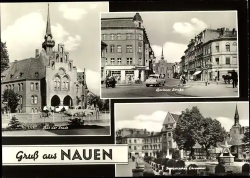 Ak Nauen im Havelland, Rat der Stadt, Berliner Straße, Sowjetisches Ehrenmal