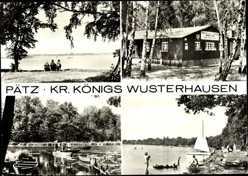 Ak Pätz Bestensee in Brandenburg, See, Boote, Badegäste am Ufer