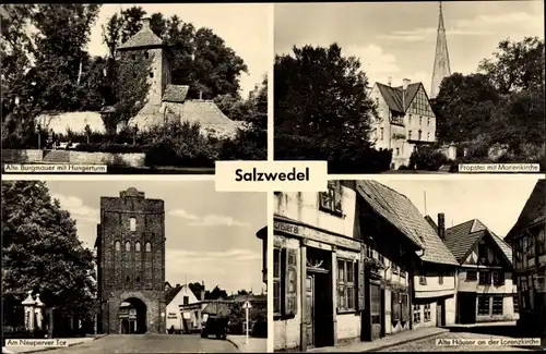 Ak Salzwedel in der Altmark, Alte Burgmauer, Hungerturm, Propstei, Marienkirche, Neuperver Tor