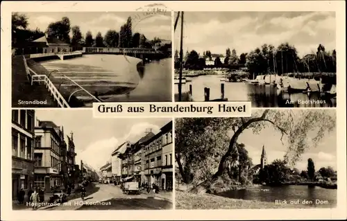 Ak Brandenburg an der Havel, Strandbad, Hauptstraße mit HO Kaufhaus, Dom