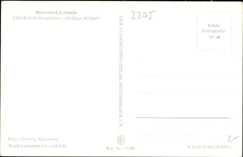 Ak Seebad Lubmin, FDGB Erholungsheim Philipp Müller
