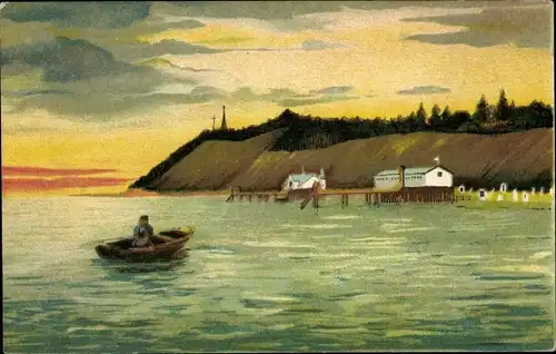 Künstler Ak Vineta Usedom an der Ostsee, Ruderer, Steg, Küste