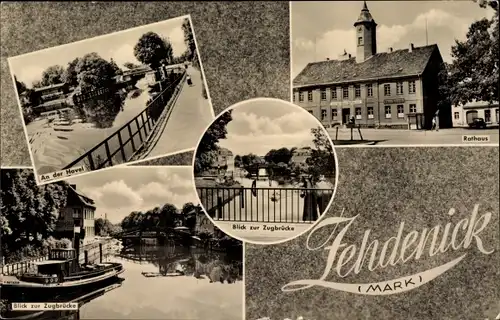 Ak Zehdenick in der Mark, An der Havel, Rathaus, Blick zur Zugbrücke