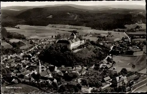Ak Wörth an der Donau Oberpfalz Bayern, Fliegeraufnahme, Bundesbahnschule Schloss Wörth