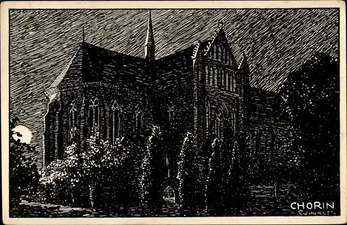 Künstler Ak Chorin in der Mark, Kirche bei Vollmond
