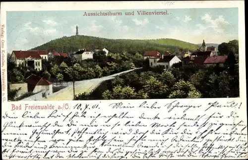 Ak Bad Freienwalde an der Oder, Aussichtsturm und Villenviertel