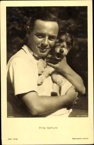 Ak Schauspieler Fritz Schulz, Portrait mit Hund