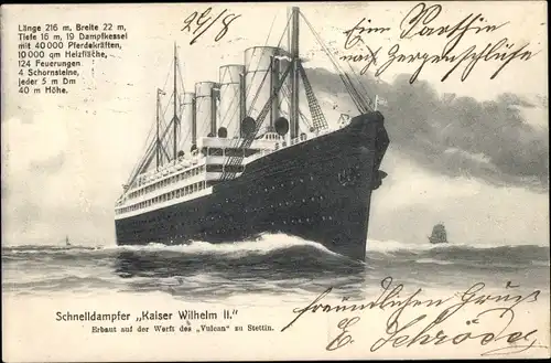 Ak Dampfer Kaiser Wilhelm II, Norddeutscher Lloyd Bremen, Schnelldampfer