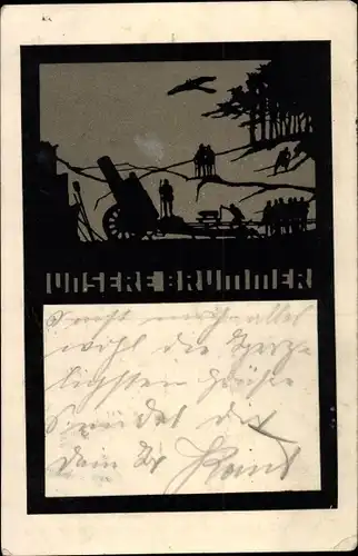 Scherenschnitt Ak Tips, C., Unsere Brummer, Kanone, Flugzeug