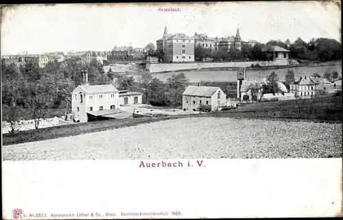 Ak Auerbach im Vogtland, Blick auf den Ort mit Seminar