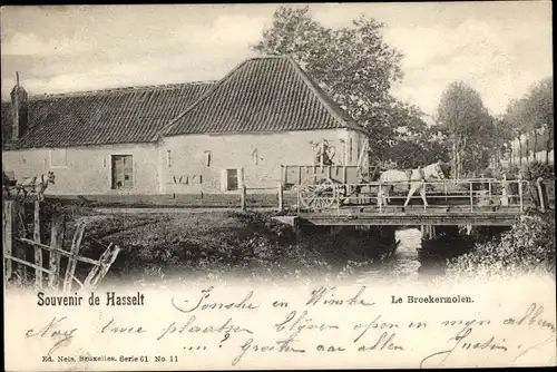 Ak Hasselt Flandern Limburg, Le Broekermolen, Mühle, Fuhrwerk