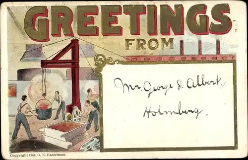 Ak Werkstatt, Arbeiter, Männer, Eimer, Ofen