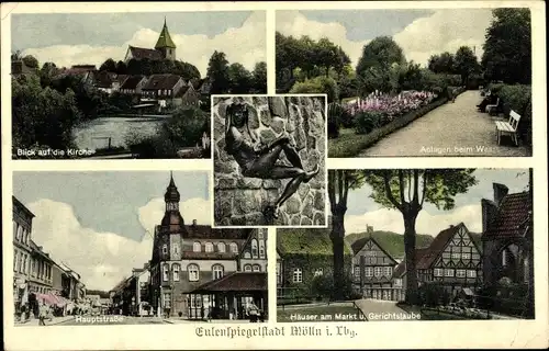 Ak Mölln, Anlagen beim Wassertor, Blick auf die Kirche, Hauptstraße