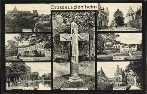 Ak Bad Bentheim in Niedersachsen, Schloss, Kurhaus, Postamt, Kurpark, Badehaus