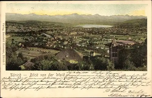Litho Zürich Stadt Schweiz, Blick von der Waid
