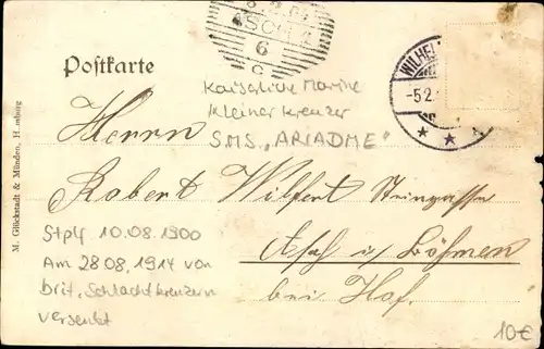 Ak Deutsches Kriegsschiff, SMS Ariadne, Kleiner Kreuzer