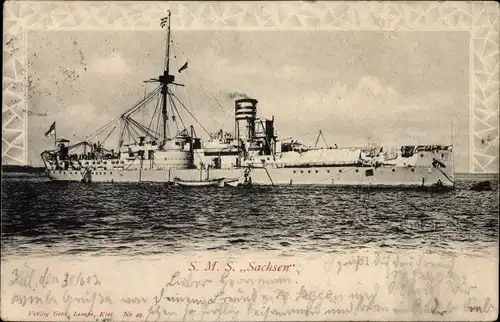 Ak Deutsches Kriegsschiff, SMS Sachsen, Panzerkorvette