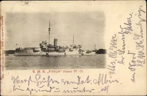 Ak Deutsches Kriegsschiff, SMS Frithjof, Panzer IV. Cl., Panzerschiff