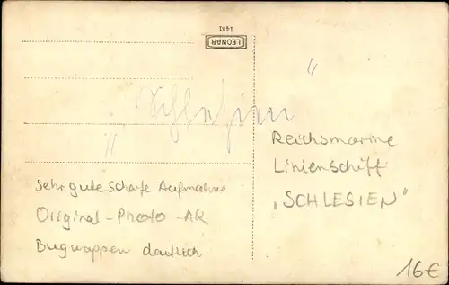 Foto Ak Deutsches Kriegsschiff, Schlesien, Linienschiff, Reichsmarine