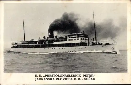 Ak Dampfer SS Prestolonaslednik Petar, Jadranska Plovidba DD Susak