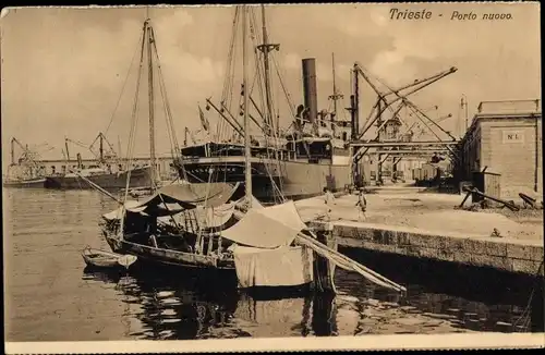 Ak Triest Trieste Friuli Venezia Giulia, Porto nuovo, Hafen mit Dampfer Kassa