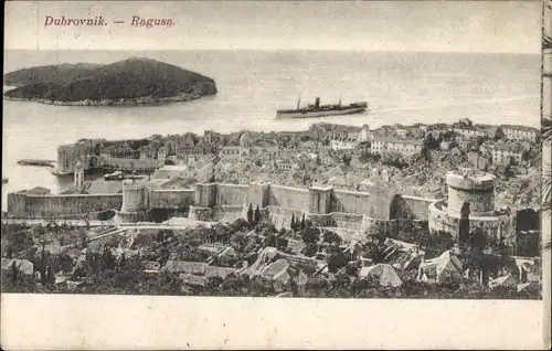 Ak Ragusa Dubrovnik Kroatien, Blick auf den Ort, Stadtmauer
