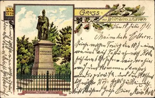 Litho Wilhelmshaven in Niedersachsen, Kaiser Wilhelm I. Denkmal