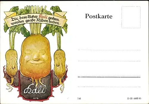 Ak Reklame, Die dem Acker Kali gaben werden große Rüben haben