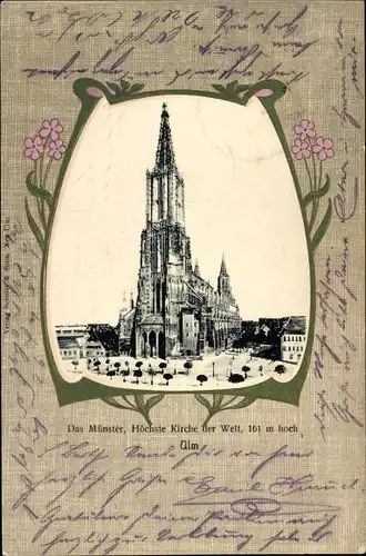 Passepartout Ak Ulm an der Donau, Blick auf das Münster