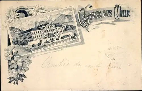 Litho Chur Kanton Graubünden, Gebirge und Gebäude