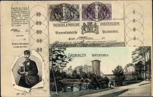 Passepartout Ak Groningen Niederlande, Watertoren, Postbote, Wasserturm
