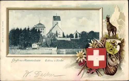 Präge Wappen Ak Romanshorn Kanton Thurgau, Schloss und Kirche