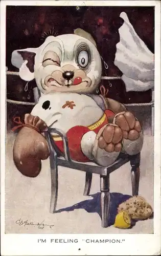 Künstler Ak Studdy, I'm feeling Champion, Bonzo the Dog, Boxkampf