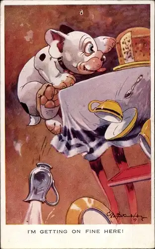 Künstler Ak Studdy, I'm getting on fine here, Bonzo the Dog, Kuchen