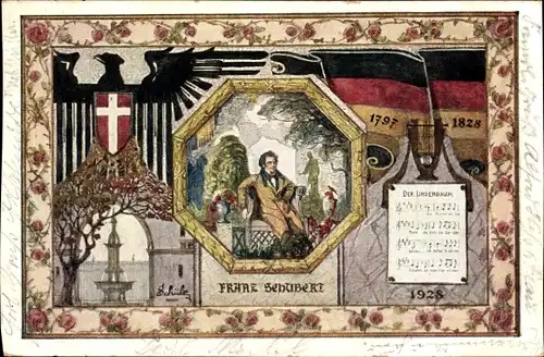 Wappen Ak Wien, Komponist Franz Schubert, 10. Deutsches Sängerbundesfest 1928