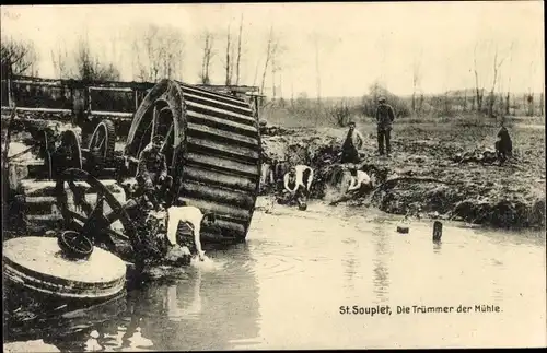 Ak Saint Souplet Nord, Trümmer der Mühle, I. WK