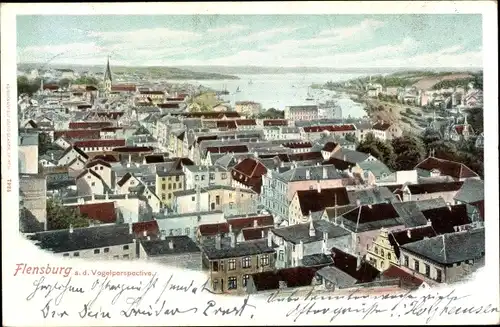 Litho Flensburg in Schleswig Holstein, Stadt aus der Vogelschau