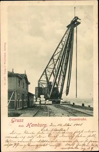 Ak Hamburg, Riesenkran, Hafen