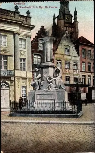 Ak Kortrijk Courtrai Westflandern, Standbeeld Z. E. Mgr. De Haerne, Denkmal